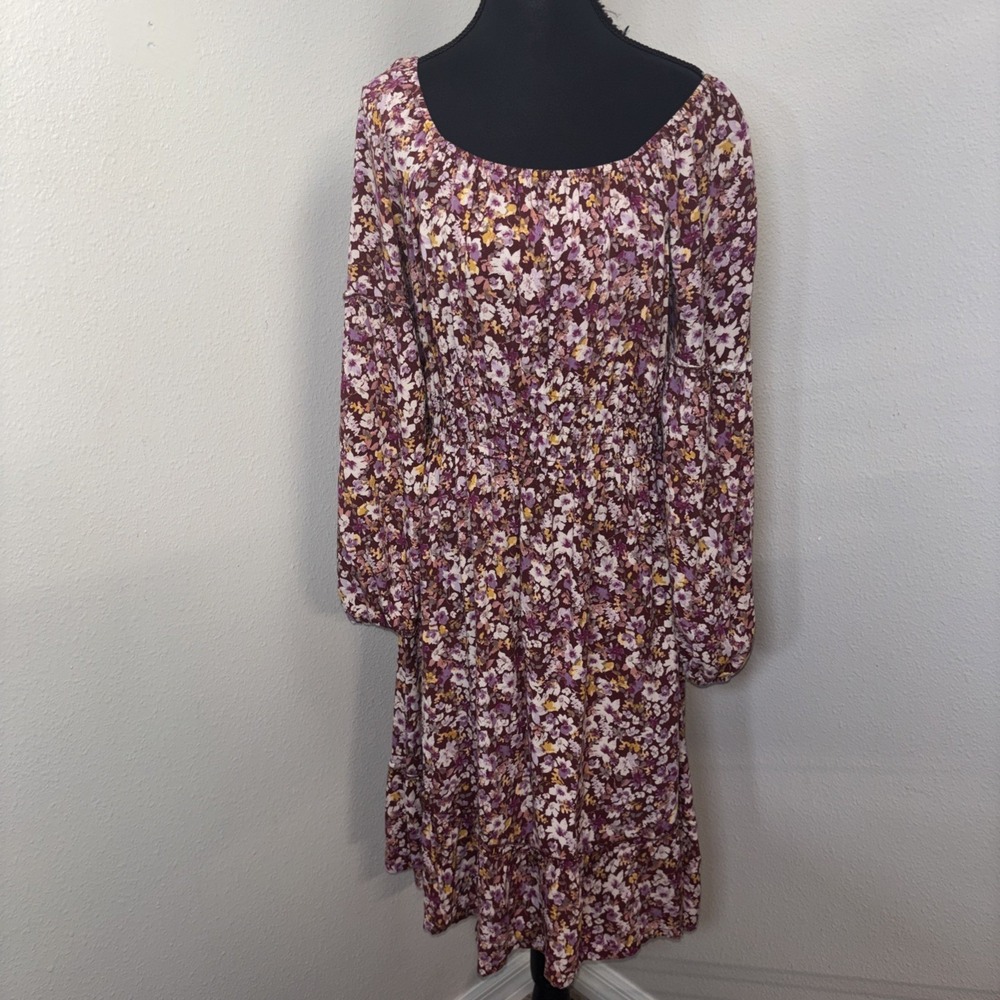 Anthropologie Naif Dress Women's Large Multicolor Floral Boho Peasant 3/4 Sleeve
